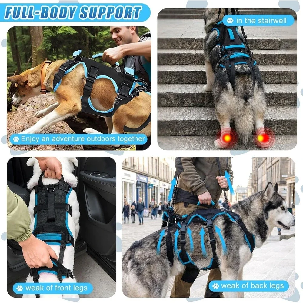 Yeyeplum Large Dog‎ Lift Harness Polyester Full Body ACL Support Sling 4 Handles